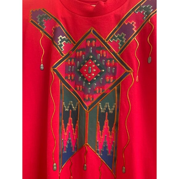 Hanes 50/50 Pink Raspberry Aztec Puffy Paint T-Shirt Large Womens Art to Wear - Picture 4 of 8